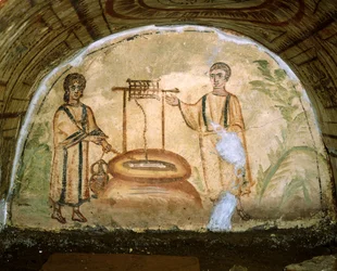 Die Samariterin am Brunnen, Katakomben der Via Latina, Rom